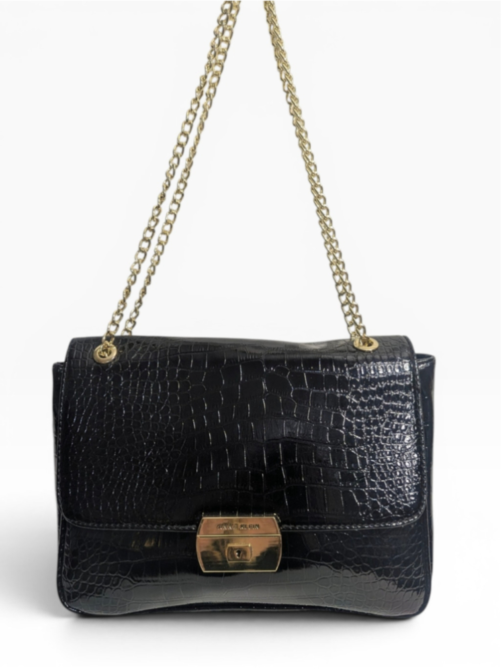 Anne Klein Black Croco Luxe II Shoulder Bag Gold